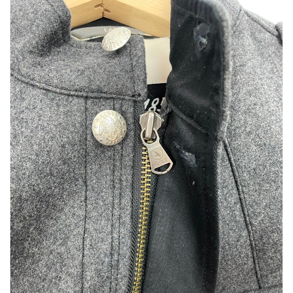 Aigle Wool Coat Men‎ Large Gray Military Style Zipper Button Closure Utility - Picture 4 of 9